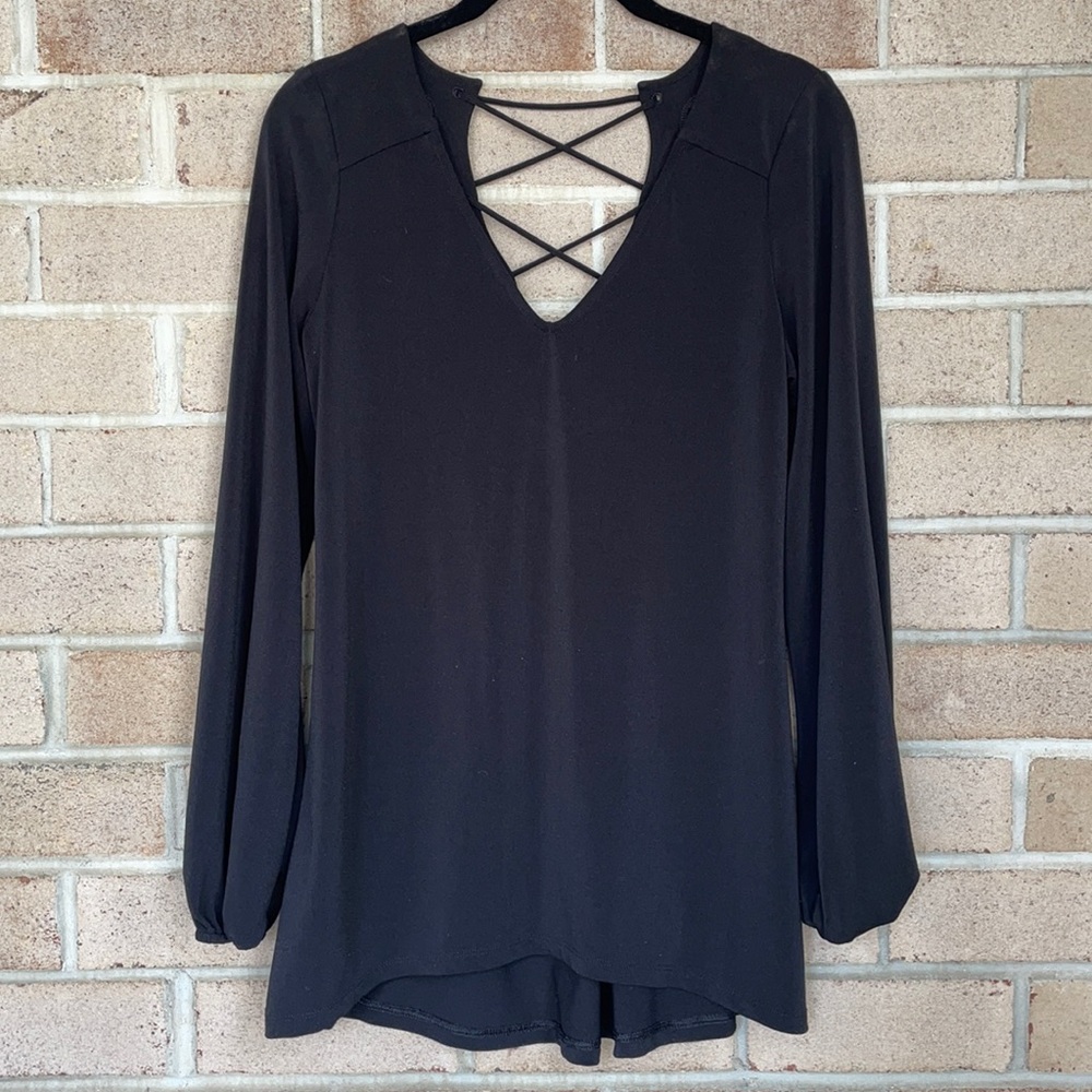 Express Black Caged Back Tunic Blouse